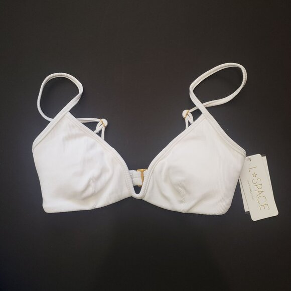 L*Space LSPACE Ribbed Helena Bikini Top Women's Size Small White Adjustable NWT - Picture 12 of 15